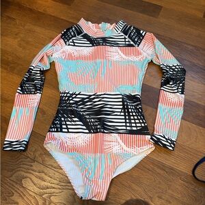 Pink and Blue Swimsuit One Piece with Long Sleeves